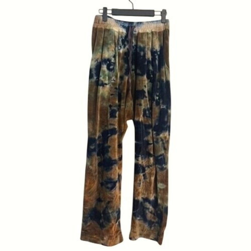 Gilda Midani Hand Dyed Velour cotton Lounge PJ Pants Brown Blue Tie Dye Brazil L